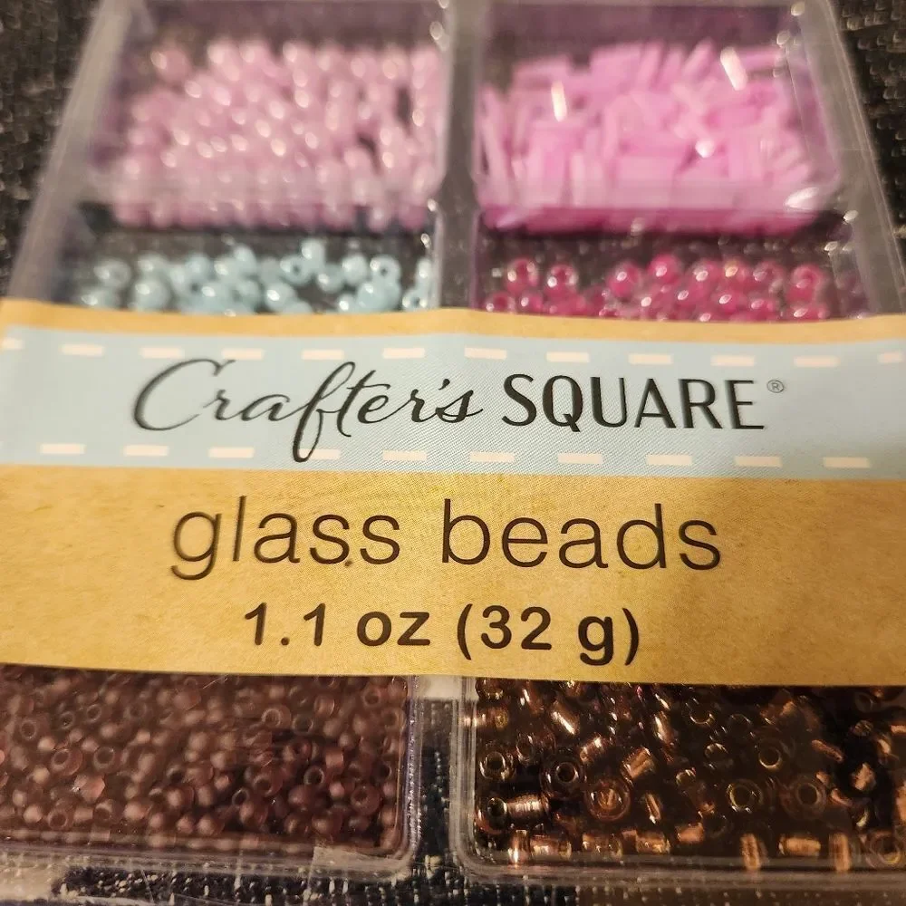 Glass Beads Crafters Square Pinks, blues, purplish colors Sealed